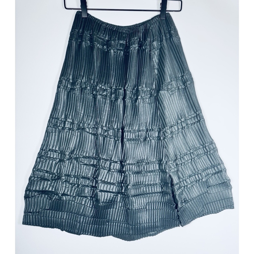 Babette SF Skirt Petite Gray Crinkle Textured Layered Midi Lagenlook Artsy